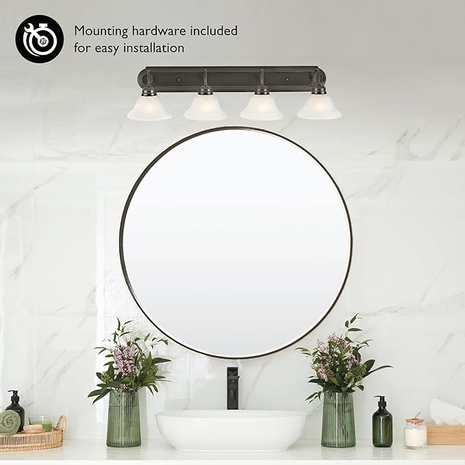 Design House 517714 Millbridge Vanity Light Dimmable with Frosted Glass for Above Bathroom Mirror, Oil Rubbed Bronze, 4-Light