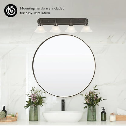 Design House 517714 Millbridge Vanity Light Dimmable with Frosted Glass for Above Bathroom Mirror, Oil Rubbed Bronze, 4-Light