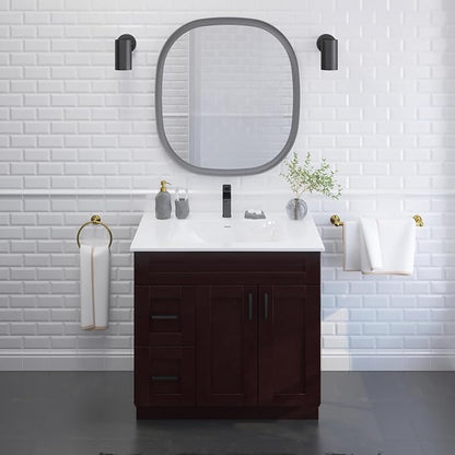 36" Espresso Shaker Bathroom Vanity Base – Ready-to-Assemble Sink Cabinet with Drawers, Shaker Style Storage, Base Only, No Top or Sink