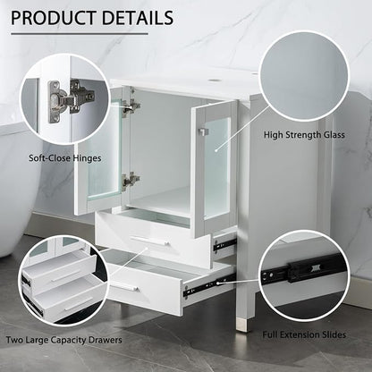 LUCKWIND 72" Bathroom Vanity Sink Combo, Double 24" Main Cabniets with Two 12.6" Side Cabinets, Painted Bathroom Storage Cabinet, Including Black Bowl Sinks, Faucets Without Mirror, White