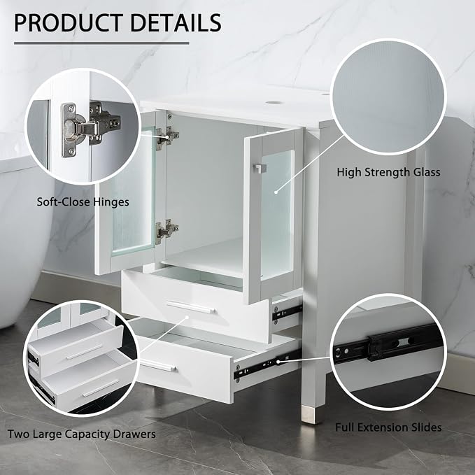 LUCKWIND 72" Bathroom Vanity Sink Combo, Double 24" Main Cabniets with Two 12.6" Side Cabinets, Painted Bathroom Storage Cabinet, Including Leaf Shaped Sinks, Faucets Without Mirror, White
