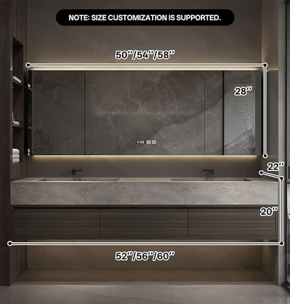 Double Sink Bathroom Vanity, Wood Looking Bath Vanity Includes Smart Anti-Fog Mirror Cabinet, Slate Countertop and One-Piece Sink, Wall Mounted Vanities with Soft-Close Drawers (Dark Walnut,60")