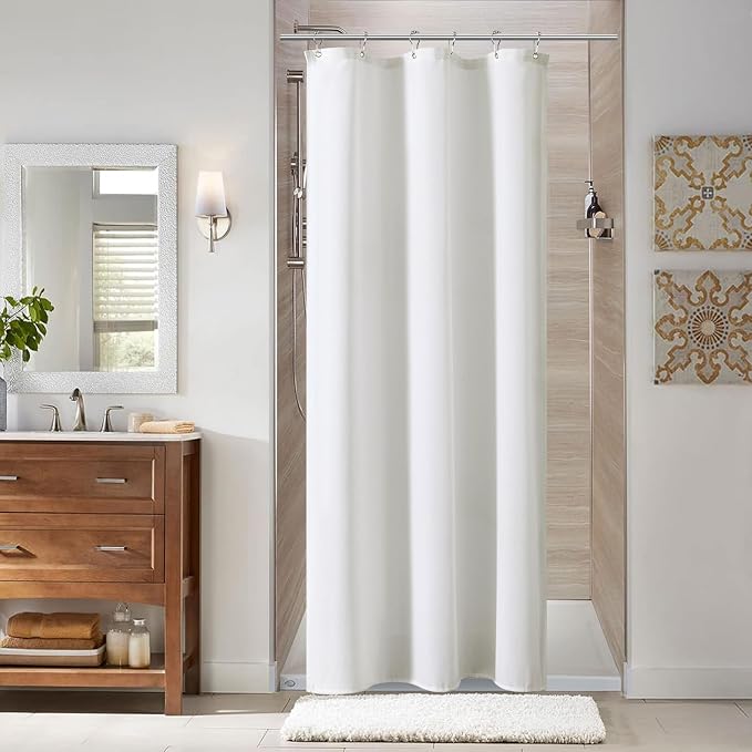 Stall Shower Curtain, 36 Inches Linen Cloth Textured Fabric Shower Curtain Set with Hooks, Narrow Hotel Luxury Elegant Ultra Thick Bath Curtains for Bathroom, W36 xH72, White