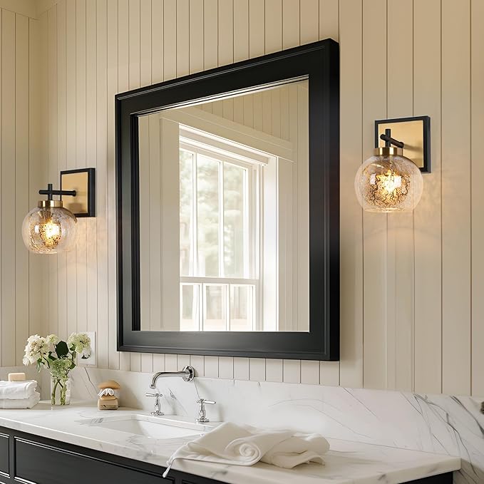 KSANA Black and Gold Sconce, Modern Globe Wall Sconces Lighting with Mercury Glass and Brass Finish for Bathroom, Bedroom, Hallway and Living Room
