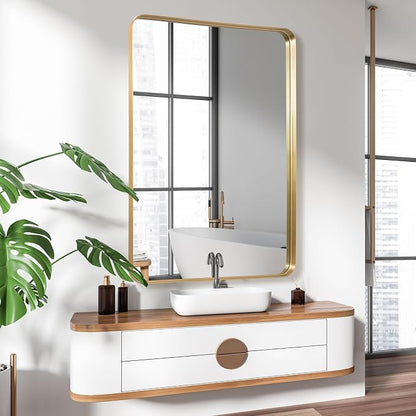 Anpark Wall Mirror 30" x 40" for Bathroom Gold Metal Deep Frame Rectangular Round Corner Wall Mounted Vanity Mirror for Bedroom Living Room Entryway Wall Decor