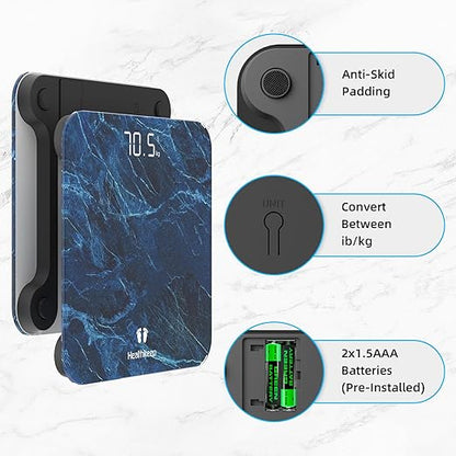 Healthkeep High Precision Digital Bathroom Scale with Step-On Technology LED Display Slim Design Max 180kg/400lb Marble Blue