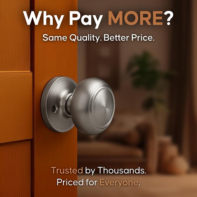 Copper Creek Colonial Passage Interior Door Knob – ANSI Grade-3 Certified, Modern Heavy Duty Handle, Easy Install and Reversible for Bedroom, Bathroom and Closets – Satin Stainless (2 Pack)