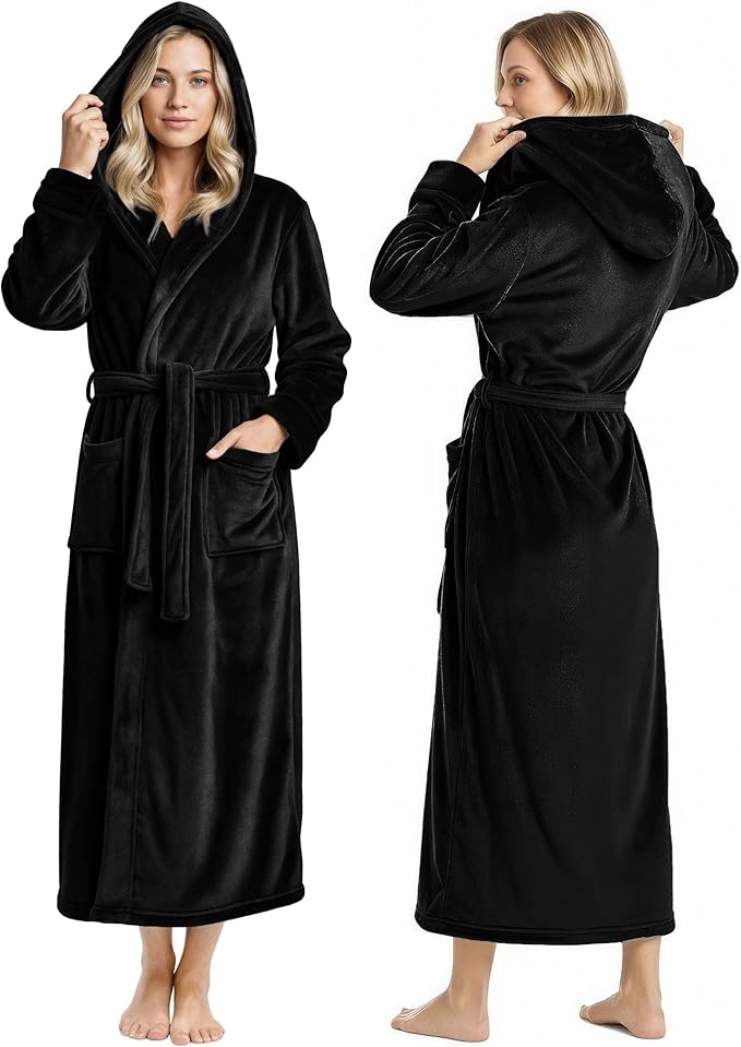 NY Threads Women's Fleece Hooded Bathrobe Plush Long Spa Robe, Medium