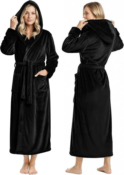 NY Threads Women's Fleece Hooded Bathrobe Plush Long Spa Robe, Medium
