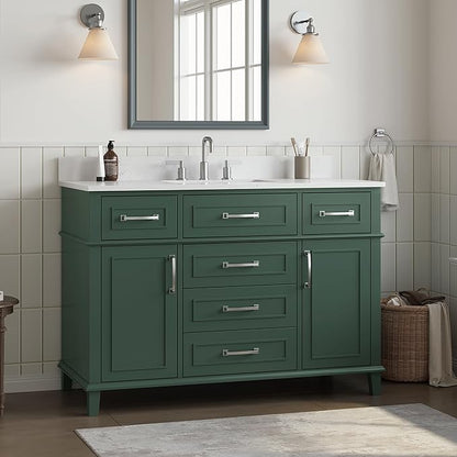 48 Inch Green Bathroom Vanity with Sink, Fully Assembled Bathroom Vanities with Soft Closing Doors & Dovetail Drawers, Solid Wood Vanity Bathroom, 48 Inch Vanity with Sink