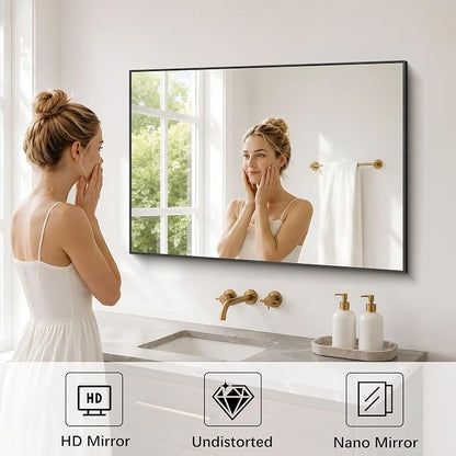 DESBING Black Bathroom Mirror for Wall, 30x40 Inch Rectangle Mirrors with Metal Frame, Modern Vanity Wall Mirror Decor for Entryway Hangs, Bathroom, Living Room Horizontal or Vertical