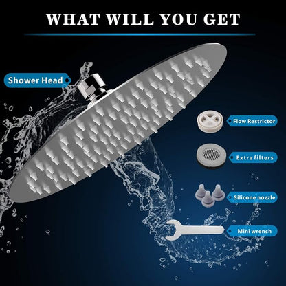 Voolan Rain Shower Head, High Flow Large Rainfall Showerhead Made of All Metal Stainless Steel, Waterfall Body Covering, Universal Wall and Ceiling Mount (Brushed Nickel)