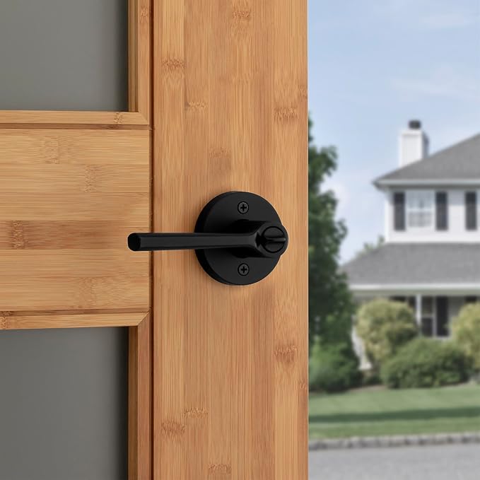 Kwikset Lisbon Round Entry Door Knob with Lock and Key, Secure Keyed Handle Exterior, Front Entrance and Bedroom, Matte Black, Pick Resistant SmartKey Rekey Security and Microban