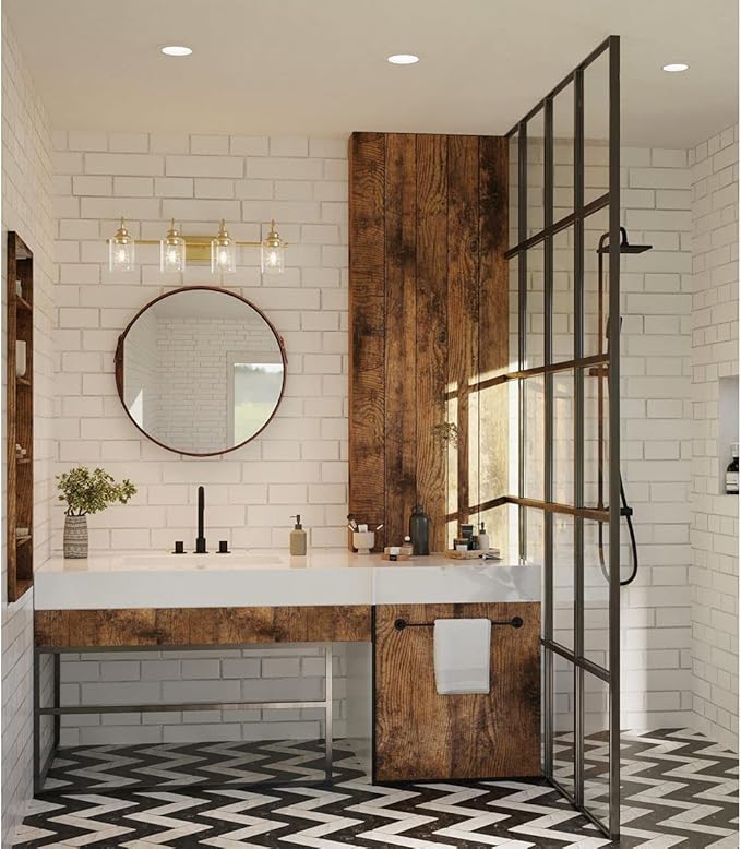 Progress Lighting Aiken Collection 4-Light Vintage Brass Clear Glass Vintage Bath Vanity Light