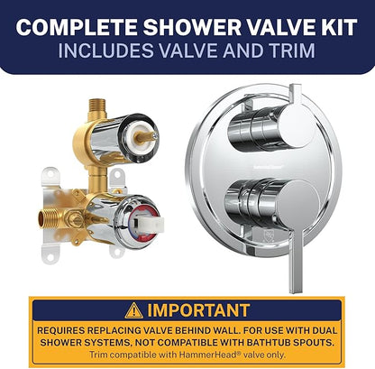 HammerHead Showers Solid Metal Shower Valve and Trim Kit, Two-Handle Volume and Temperature Control with Integrated Diverter, Pressure Balance Rough-In Valve Included, Chrome