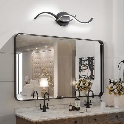 EDISLIVE Modern Wave LED Vanity Light Dimmable Modern Led Vanity Light Fixtures Linear Wall Sconce with Acrylic Strip Shade，24 in LED Vanity Lights for Bathroom Bedroom Makeup Living Room, Black