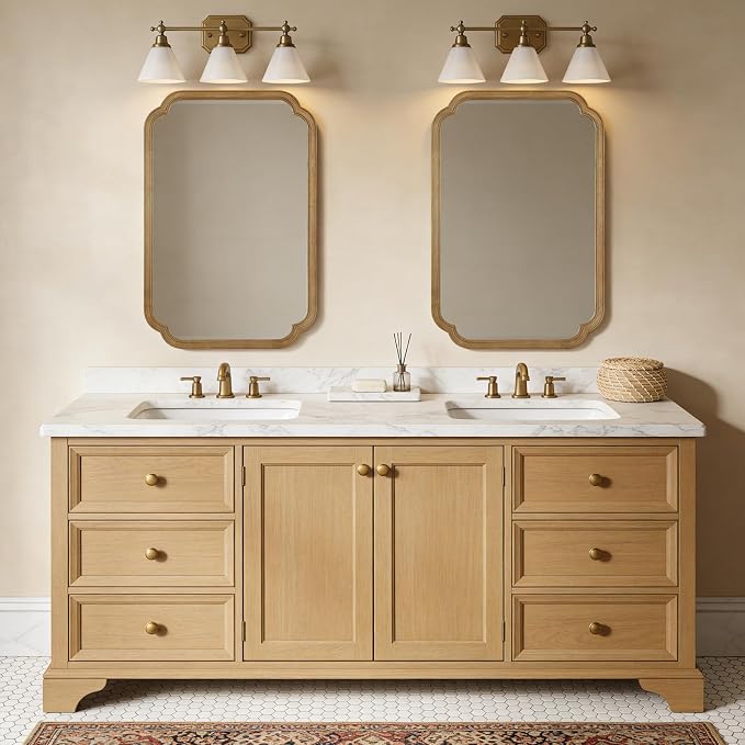 24" x 36" Rounded Corner Arch Wall Mirror with Wood Frame for Entryway, Living Room or Bedroom Home Decor - Light Woodgrain 24" x 36" Natural Color
