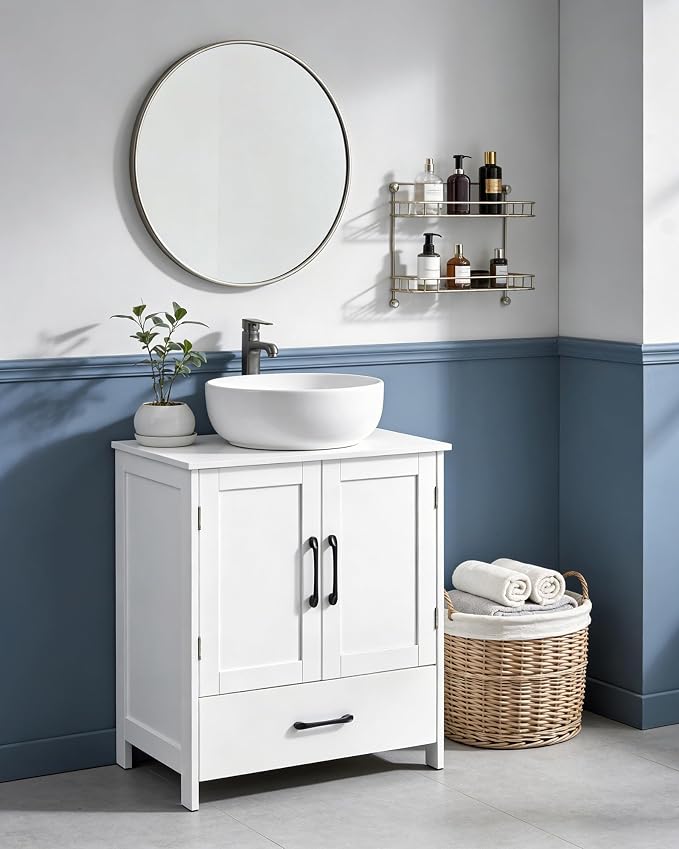 Bathroom Vanity Sink Cabinet, Under Sink Storage Cabinet with 2 Doors, Waterproof Pedestal Sink Cabinet for Bathroom, Laundry Room, Kitchen, White with Drawer