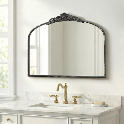 Micasso Vintage Black Wall Mirror: 40"x29" Baroque Antique Arched Mirror | Traditional Ornate French Decorative Mirror for Bedroom/Bathroom/Fireplace/Entryway/Hallway/Dresser/Vanity/Mantel/Nightstand