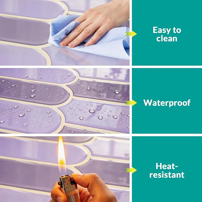 Joysticky 10-Sheet Peel and Stick Backsplash, 12" * 12" Crystal Texture Stick on Tiles Backsplash for Kitchen & Bathroom，Thicker Design Peel and Stick Wall Tiles（Light Purple）