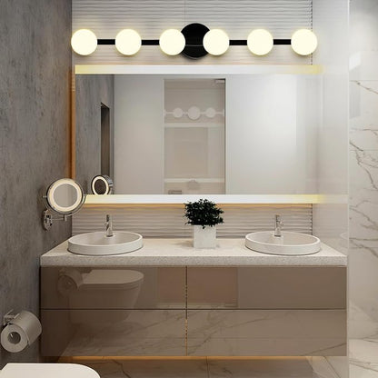 Lightdot 6 Light Bathroom Vanity Light, 38" Modern Black Vanity Lights with Globe Water/Shatterproof PC Lampshade, Rust-Proof Bathroom Light Fixtures Over Mirror for Kitchen Hallway Cabinet Porch