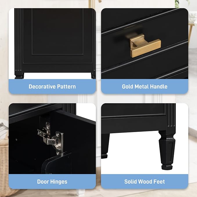 GDFStudio Hawthorne 20" Modern Bathroom Vanity with Sink, Freestanding Bathroom Vanity Organizer with Tilt Out Drawer, Adjustable Shelf and Solid Wood Legs, Single Sink Bathroom Vanity, Black