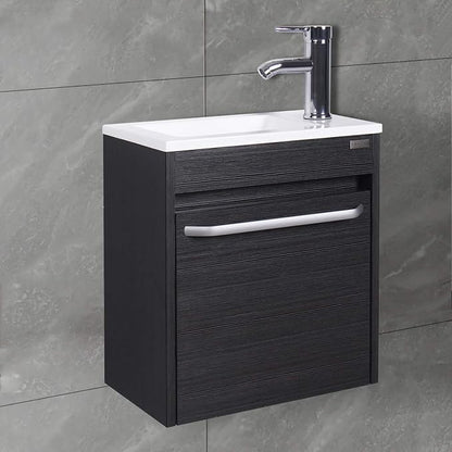 wonline 16” Bathroom Vanity Sink Combo for Small Space Black Wall Mounted Cabinet Set Design White Resin Basin Sink Top Chrome Faucet