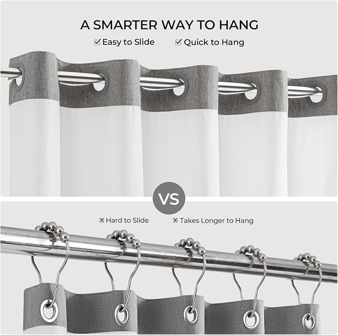 River Dream Linen Textured No Hooks Shower Curtain with Liner,Grey,71x86 | Extra Long,Mesh Top Window,with Snap-in Liner,Heavy Duty Fabric,Quick Dry,Bottom Magnet,Water-Repellent,Washable,Bathroom Set