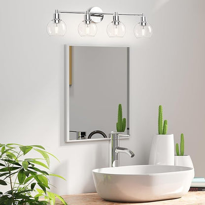 Espird 4 Lights Bathroom Vanity Light Fixtures Chrome, Bathroom Lights Over Mirror, Industrial and Farmhouse 4 Lights Wall Sconce, Polished Chrome Globe Vanity Lighting Fixtures