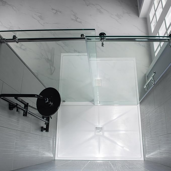 WOODBRIDGE Frameless Sliding Shower Door,44"-48" Width, 76" Height, 3/8" (10 mm) Clear Tempered Glass, Finish, Designed for Smooth Door Closing. Chrome