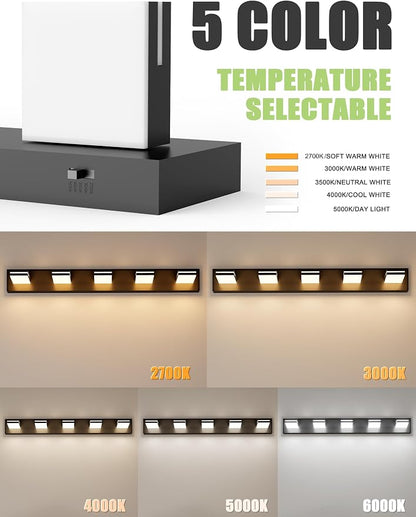 VOLISUN Modern 5-Light, 40-Inch Black Bathroom Vanity Light Fixtures Over Mirror, 5CCT Dimmable, Energy Efficient, ETL Certificated