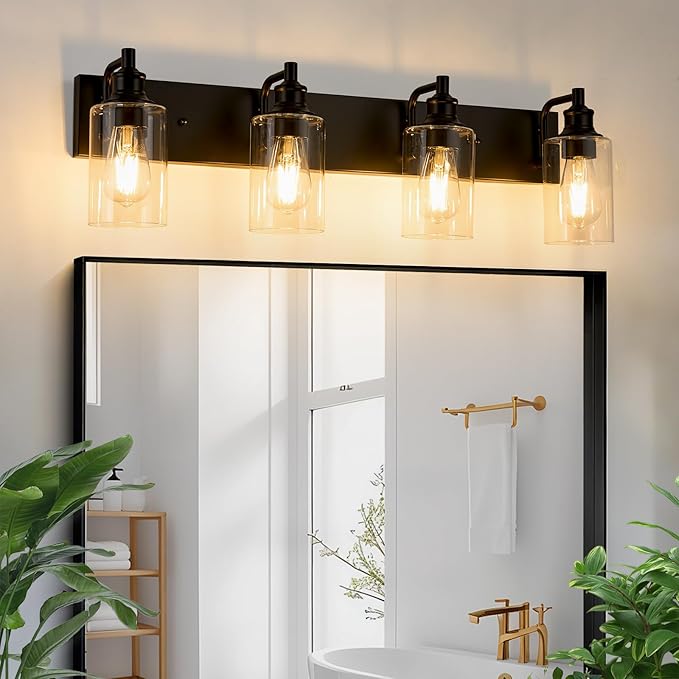 4-Light Bathroom Light Fixtures Modern Black Vanity Lights for Bathroom Lighting Fixtures Over Mirror for Cabinet Mirror Bedroom Hallway