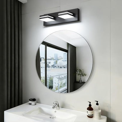 SineRise LED Modern Bathroom Vanity Light Fixtures, Modern Acrylic Bathroom Wall Lighting Fixtures Over Mirror, 2-Light, 15.5-Inch, Black, White