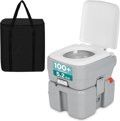 SereneLife 5.2 Gal Portable Camping Toilet For Adults, 100+ Flushes, Porta Potty Camp Toilet with Detachable Waste Tank, Level Indicator, Carry Bag, Suitable for Camping, Hiking, and Boating