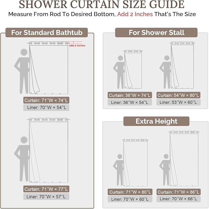 RiverDream Farmhouse No Hooks Shower Curtain with Snap-in Liner,Khaki,71x74 | Snap on Fabric Liner,Heavy Duty,Quick Dry,Mesh Top Window,With Bottom Magnets,Washable,with Tassels,Standard Size