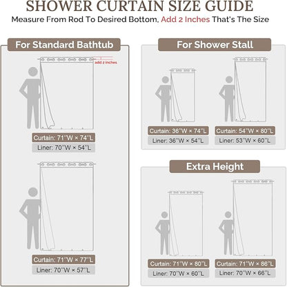 RiverDream Farmhouse No Hooks Shower Curtain with Snap-in Liner,Khaki,71x74 | Snap on Fabric Liner,Heavy Duty,Quick Dry,Mesh Top Window,With Bottom Magnets,Washable,with Tassels,Standard Size