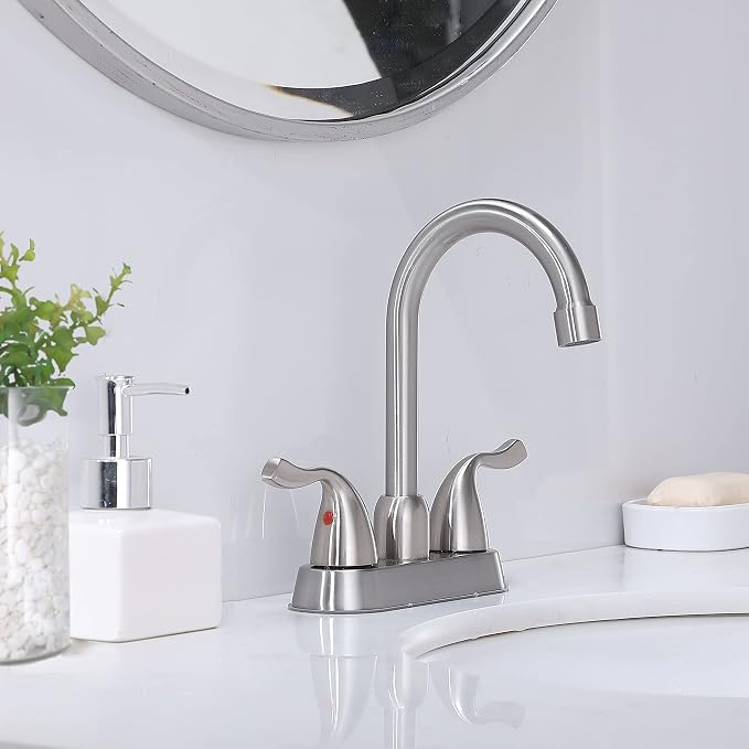 Hotis 2 Pack Bathroom Sink Faucet Brushed Nickel, 4 Inch 2 Handle Bathroom Sink Faucet for 1 or 3 Hole, Centerset Bathroom Faucet for Sink Vanity, with Pop-up Drain and Supply Hoses, HT-BF201