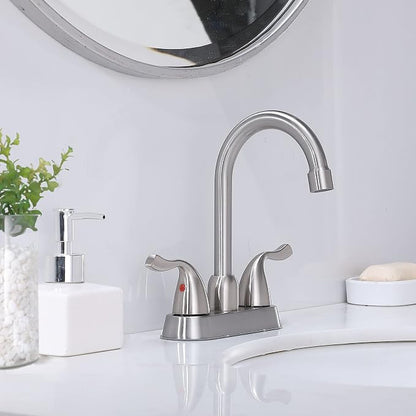 Hotis 2 Pack Bathroom Sink Faucet Brushed Nickel, 4 Inch 2 Handle Bathroom Sink Faucet for 1 or 3 Hole, Centerset Bathroom Faucet for Sink Vanity, with Pop-up Drain and Supply Hoses, HT-BF201
