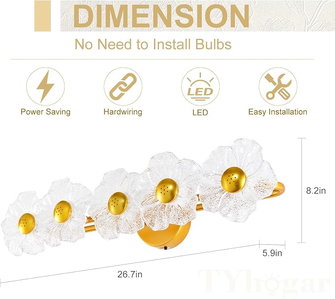 27" Bathroom Light Fixtures,Vanity Lights,Bathroom Vanity Light | 5 light,3CCT,LED,Daisy,Wall Sconces,Girly,Floral,Elegant,Fancy,for Restroom,Living Room,Bedroom,Mirror