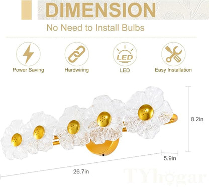 27" Bathroom Light Fixtures,Vanity Lights,Bathroom Vanity Light | 5 light,3CCT,LED,Daisy,Wall Sconces,Girly,Floral,Elegant,Fancy,for Restroom,Living Room,Bedroom,Mirror