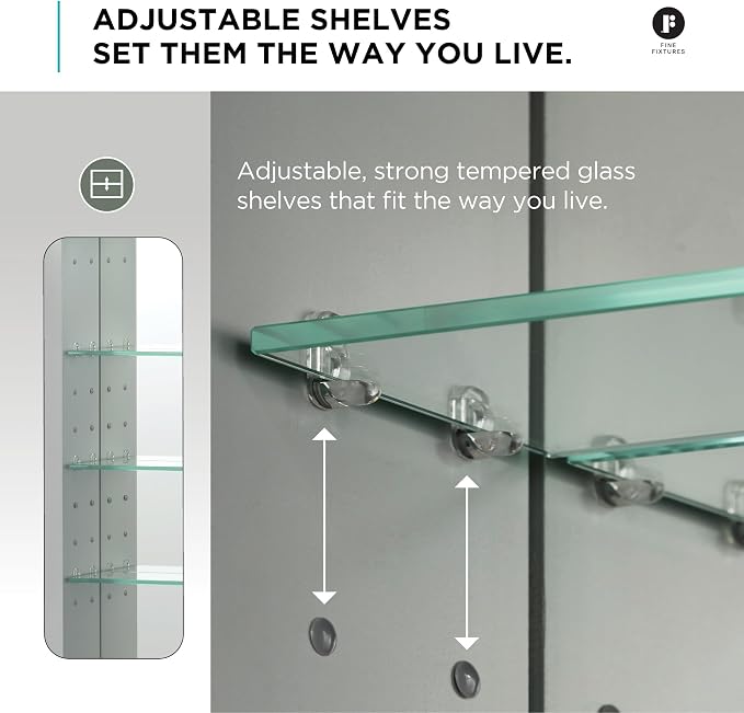 Bathroom Medicine Cabinet, Aluminum, Recessed/Surface Mount, 30" x 36", Right/Left Hinged, Mirrored Interior