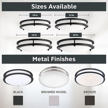 Designers Fountain Flush Mount Ceiling Light, 10 Inch Round LED DC Lighting Fixture Kitchen, Bedroom, Bathroom, and Hallway, Dimmable, 1150 Lumens, 3000K/4000K/5000K, Bronze, EV1410C3C-34