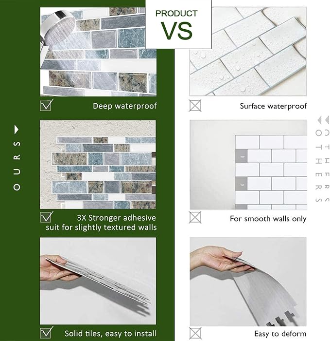 STICKGOO 10-Sheet Peel and Stick Backsplash for Kitchen, Decorative Self Adhesive Backsplash Tiles(Light Blue & Brown Granite, Thicker Design)