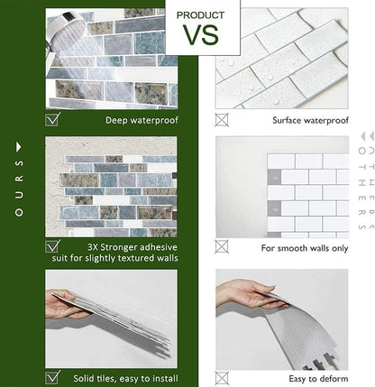 STICKGOO 10-Sheet Peel and Stick Backsplash for Kitchen, Decorative Self Adhesive Backsplash Tiles(Light Blue & Brown Granite, Thicker Design)