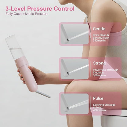 Portable Bidet for Travel | Bathroom - Rechargeable Electric Bidet Sprayer with 3 Pressure | Waterproof for Ultimate Personal Hygiene Cleaning at Home Office and Camping (Pink)