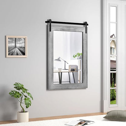 COGOOD Farmhouse Bathroom Mirrors for Over Sink - 38 x 25 Grey | Rustic Barn Door Wood Framed Vanity Mirror for Entryway, Living Room, Bedroom, Dresser Wall Decor