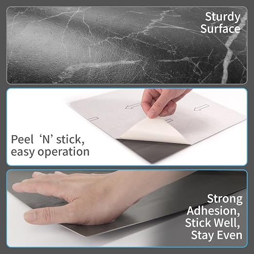 Art3d 30-Pack Peel and Stick Vinyl Floor Tiles, 12 x 12 in, Dark Marble | Anti-Slip, Waterproof, Stain-Resistant, Simple to Clean, Durable, Premium Vinyl, Ideal for Kitchen, Dining Room, Bedrooms