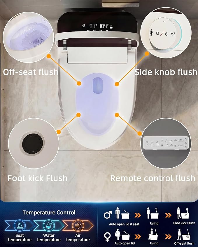 TOTTE Smart Toilet with Bidet, Auto Open/Close Lid, Bidet Toilet with Powerful Flush, Instant Warm Water, Elongated Smart Toilet with Heated Seat, Dryer, Modern Bathroom Toilets with Deodorization