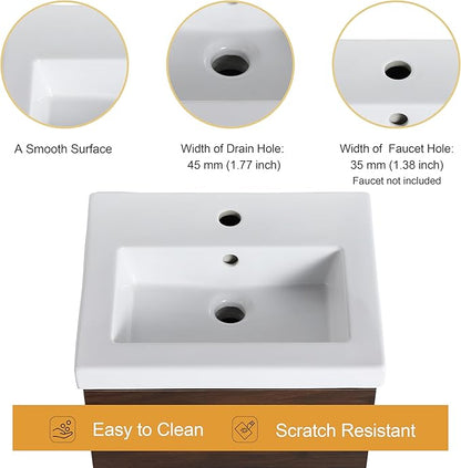 Malwee 18" Floating Bathroom Vanity with Sink, 18 Inch Wall Mounted Bath Cabinet Single Sink Combo for Small Space, with 1 Soft Close Door and White Ceramic Basin Top, Space-Saving Design (017-CAW)