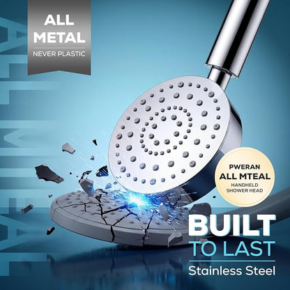 All Metal Handheld Shower Head with 72" Hose, High Pressure Shower Heads | 6 Spray,Stainless Steel Showerheads,Built-in Pause Mode,Hand HeId Showerhead,Non-Clogging Nozzles,Adjustable Brass Holder